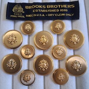 Brooks Brothers Gold Blazer Buttons 12 6-Large 6-Small Crown and Shield